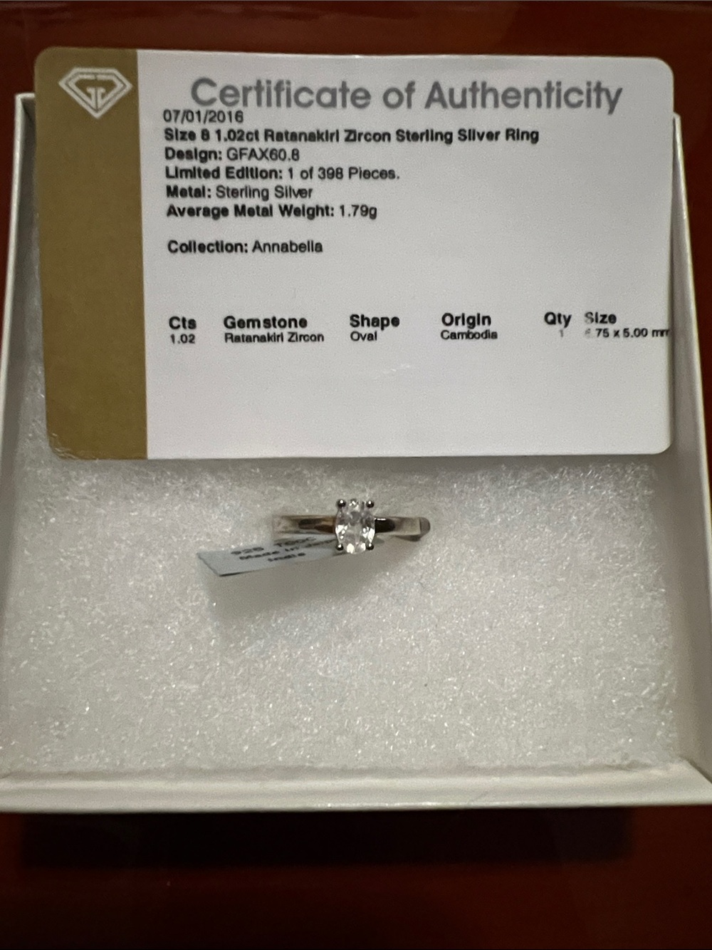 Annabella Sterling Silver Oval White Zircon Solitaire Ring